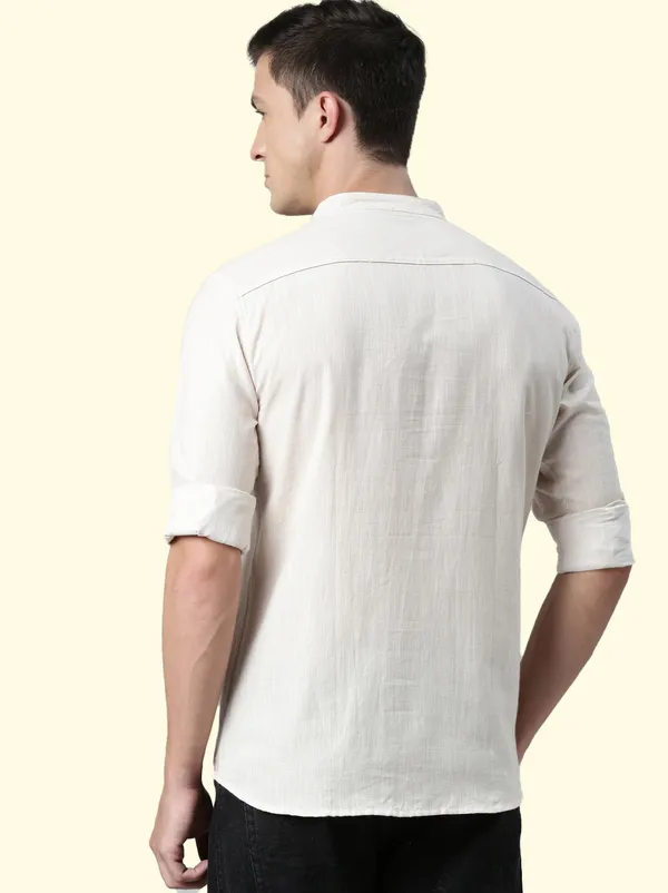 Beige_Regular_Pure_Cotton_Solid_Casual_Straight_Short_Kurta_For_Men