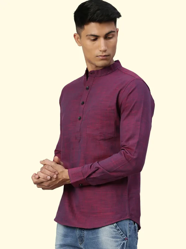 Red_Regular_Pure_Cotton_Solid_Casual_Straight_Short_Kurta_For_Men