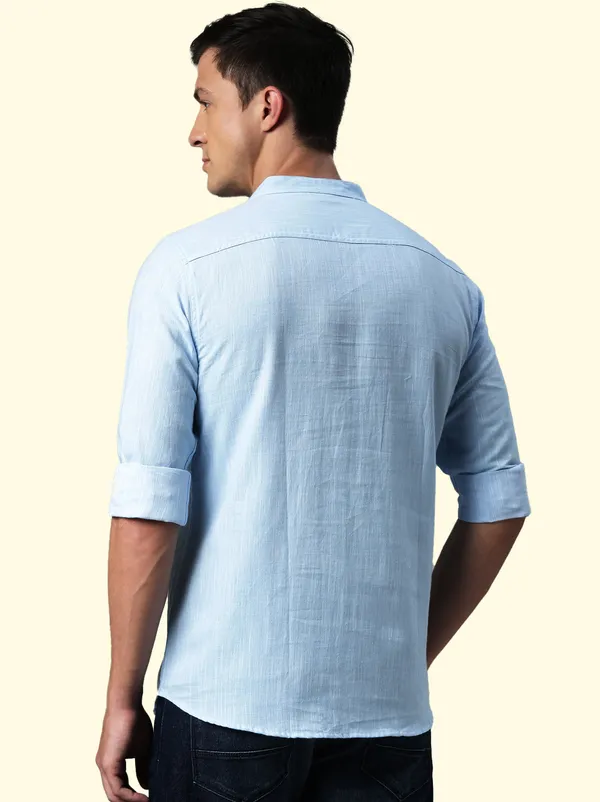 Light_Blue_Regular_Pure_Cotton_Solid_Casual_Straight_Short_Kurta_For_Men
