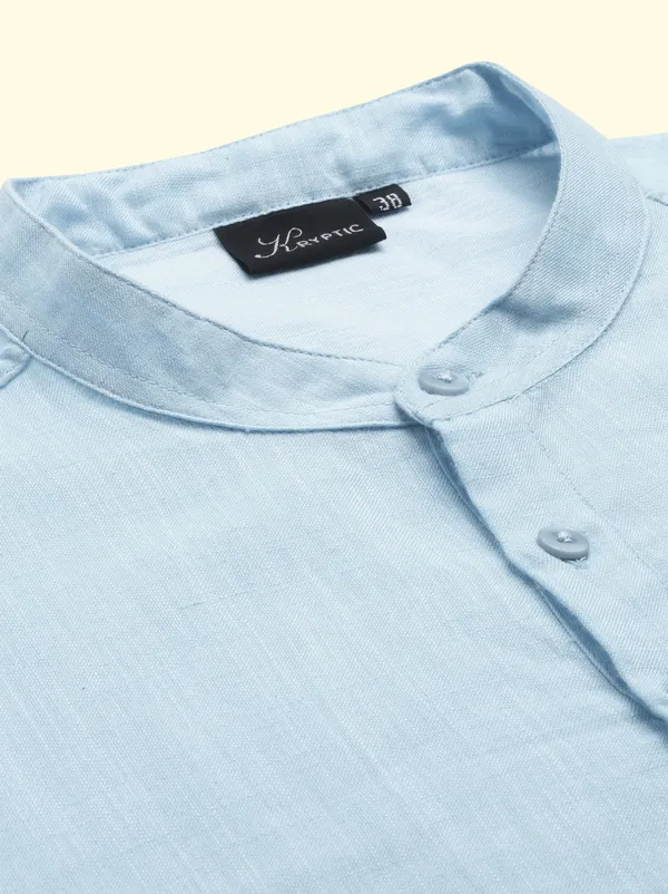 Light_Blue_Regular_Pure_Cotton_Solid_Casual_Straight_Short_Kurta_For_Men