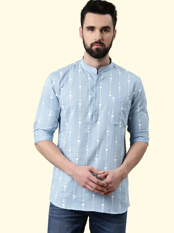 Sky_Blue_Pure_Cotton_Regular_Casual_Short_Kurta_For_Men