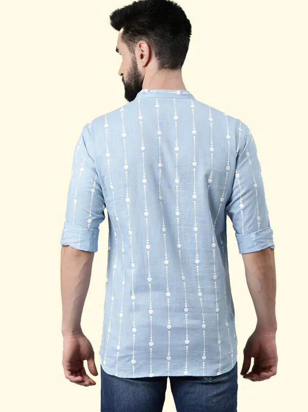 Sky_Blue_Pure_Cotton_Regular_Casual_Short_Kurta_For_Men