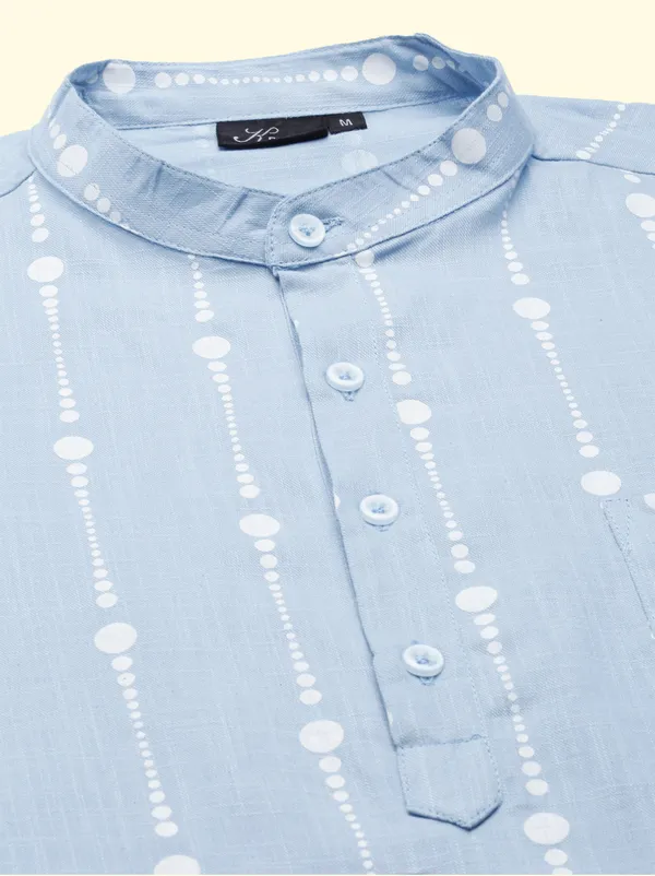 Sky_Blue_Pure_Cotton_Regular_Casual_Short_Kurta_For_Men