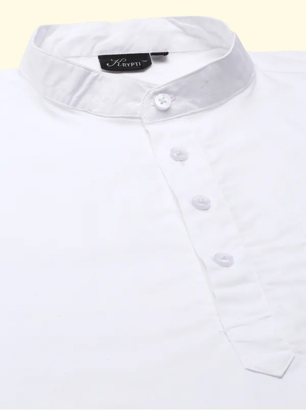 White_Regular_Pure_Cotton_Solid_Casual_Straight_Short_Kurta_For_Men