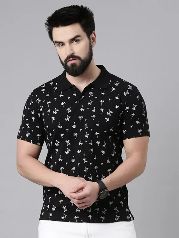 Black_Printed_Pure_Cotton_Half_Sleeve_Casual_Tshirt_For_Men