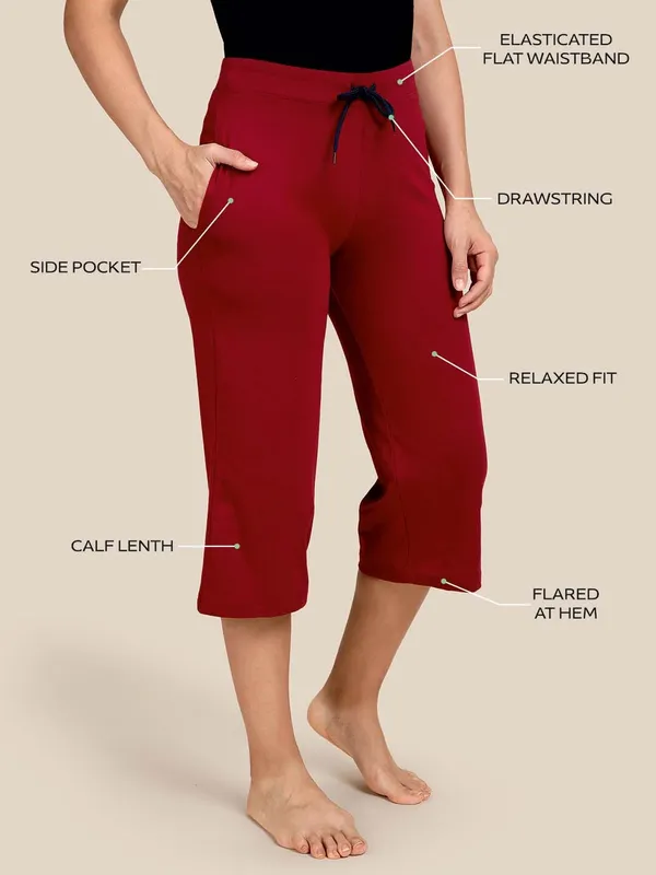 Kryptic_Solid_cotton_relaxed_fit_parallel_capri_with_side_pocket_Women_Maroon_Capri