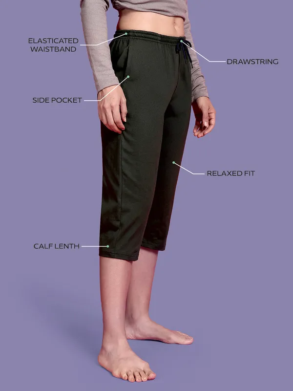 Kryptic_Solid_cotton_relaxed_fit_lounge_capri_with_side_pocket_Women_Light_Green_Capri