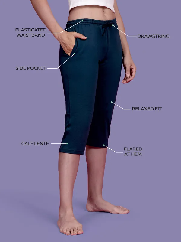 Kryptic_Solid_cotton_relaxed_fit_lounge_capri_with_side_pocket_Women_Light_Blue_Capri