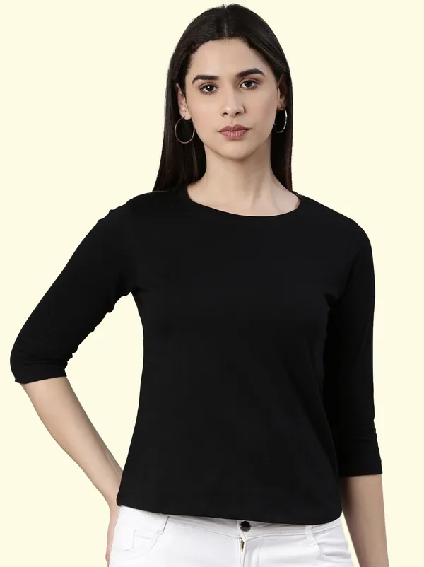 Black_Solid_Women_Round_Neck_T-Shirt_For_Women