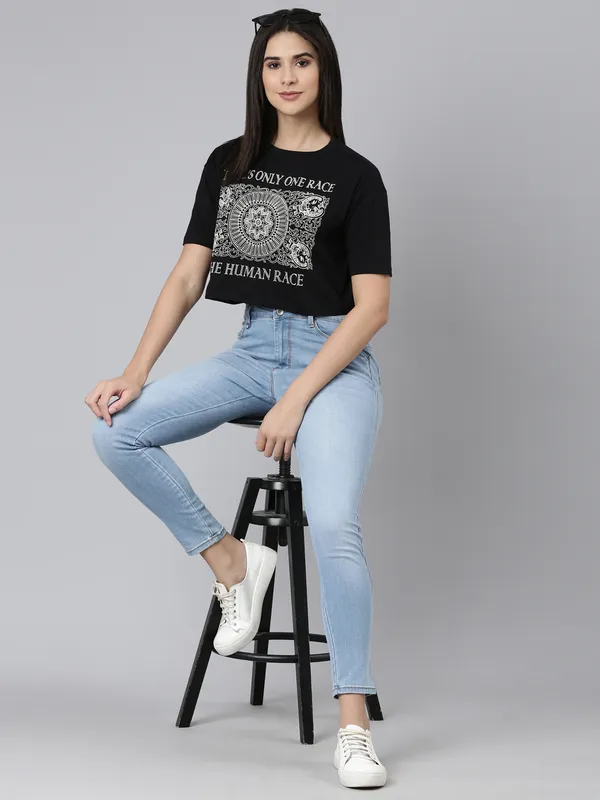 Black_Kryptic_Women_Printed_Drop_Shoulder_Pure_Cotton_Oversized_Crop_T-shirt