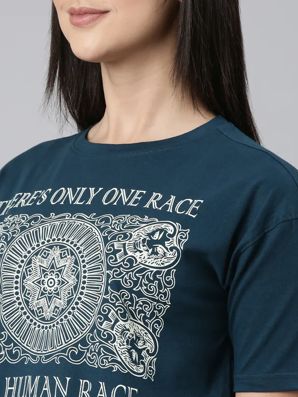 Teal_Kryptic_Typography_Printed_Drop-Shoulder_Cotton_Oversized_Crop_T-shirt