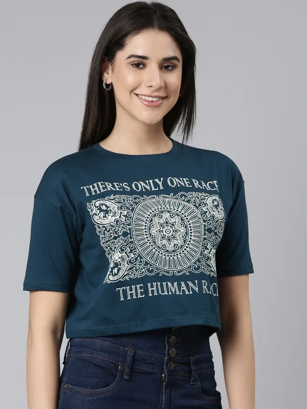 Teal_Kryptic_Typography_Printed_Drop-Shoulder_Cotton_Oversized_Crop_T-shirt