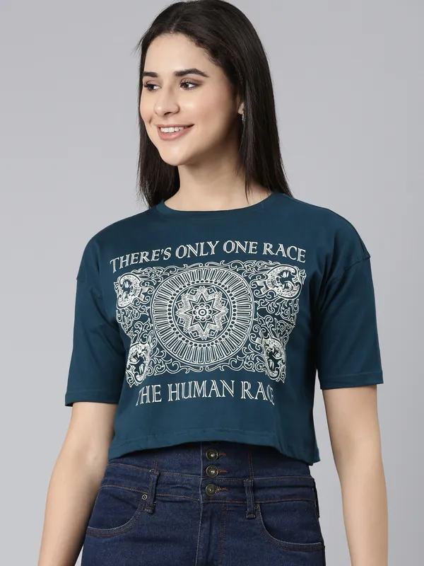Teal_Kryptic_Typography_Printed_Drop-Shoulder_Cotton_Oversized_Crop_T-shirt