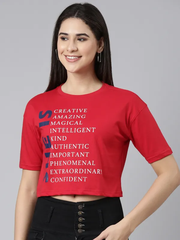 Red_Kryptic_Women_Printed_Pure_Cotton_Drop-Shoulder_Sleeves_Oversized_Crop_Tshirt