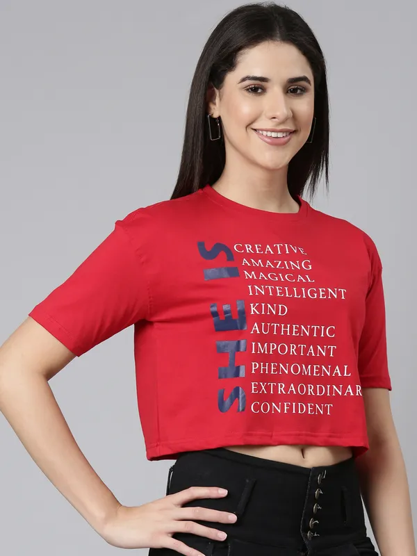 Red_Kryptic_Women_Printed_Pure_Cotton_Drop-Shoulder_Sleeves_Oversized_Crop_Tshirt