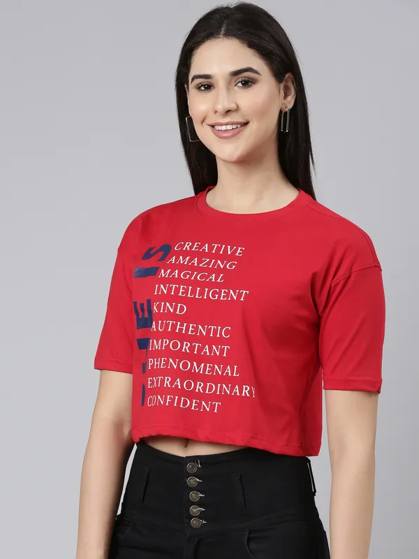Red_Kryptic_Women_Printed_Pure_Cotton_Drop-Shoulder_Sleeves_Oversized_Crop_Tshirt