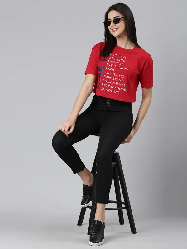 Red_Kryptic_Women_Printed_Pure_Cotton_Drop-Shoulder_Sleeves_Oversized_Crop_Tshirt