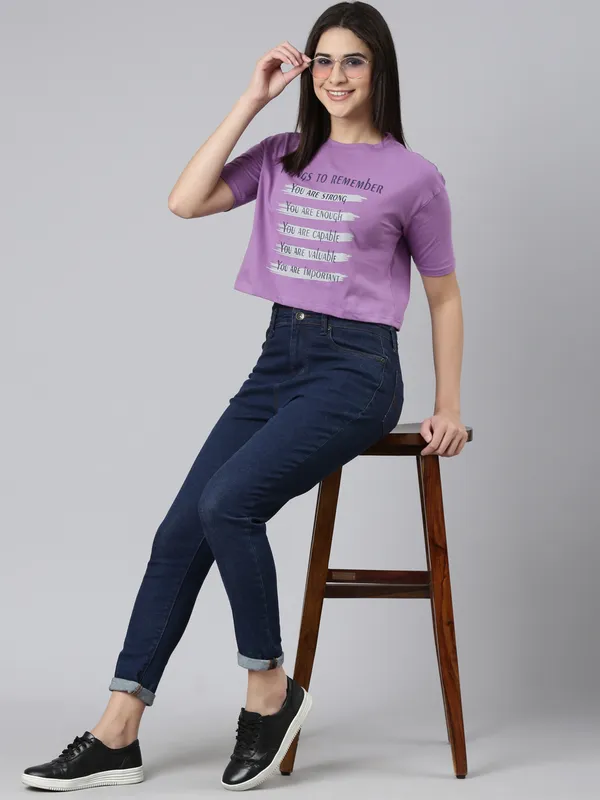 Purple_Kryptic_Womens_Pure_Cotton_Printed_Round_Neck_Drop_Shoulder_Oversized_Crop_Tshirt