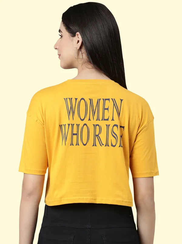 Yellow_Printed_Round_Neck_T-Shirt_For_Women