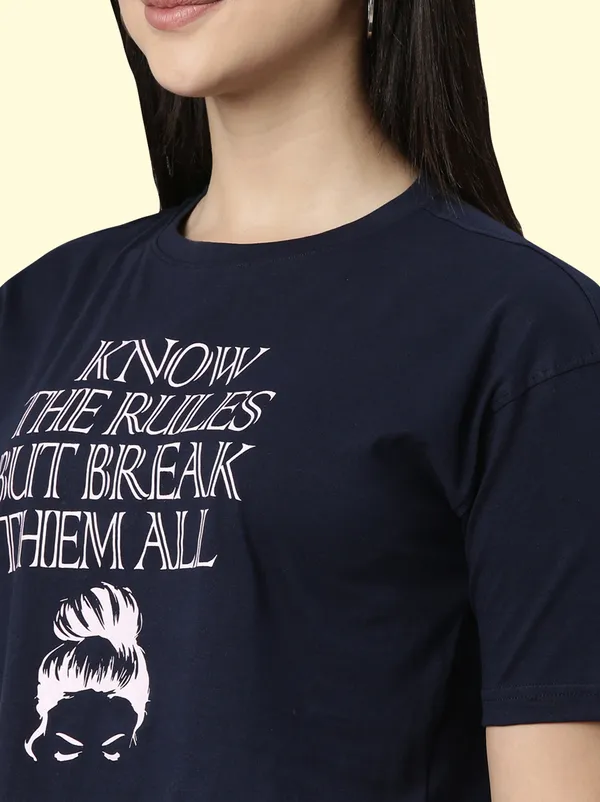 Blue_Printed_Round_Neck_T-Shirt_For_Women
