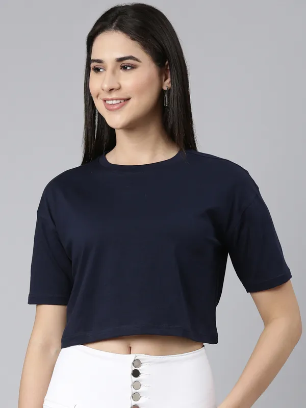 Navy_Kryptic_Drop-Shoulder_Oversized_Cropped_Pure_Cotton_T-shirt