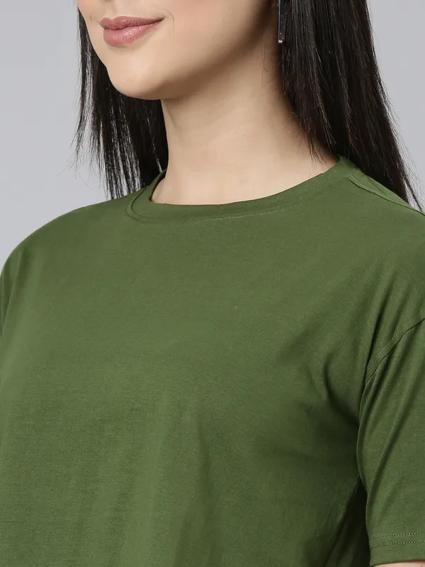 Olive_Kryptic_Women_Pure_Cotton_Solid_Drop_Shoulder_Oversized_Crop_Tshirt