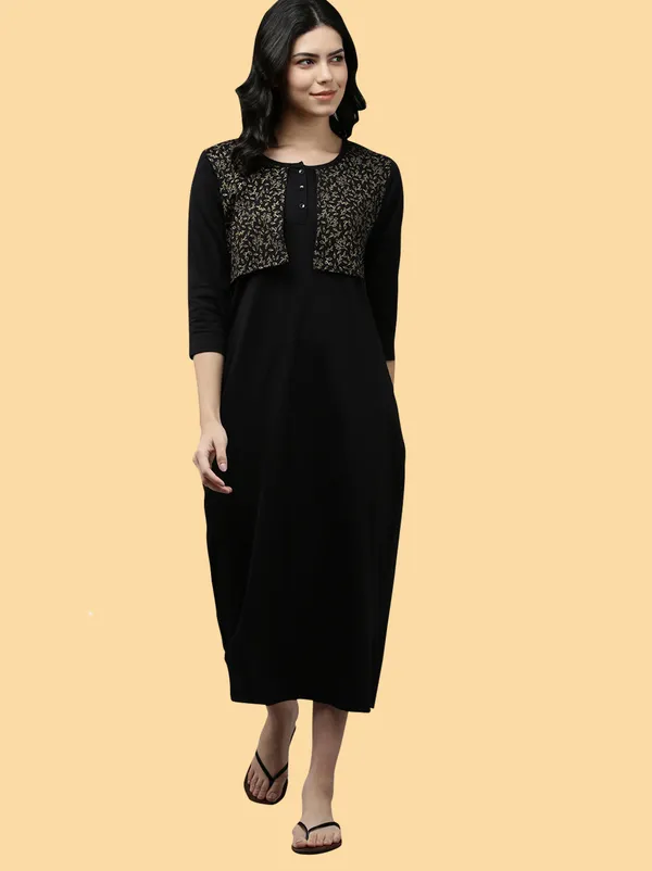 Black_Western_Wear_Round_Neck_Nighty_For_Women
