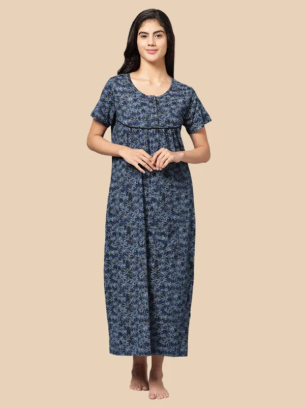 Blue_Pure_Cotton_Nighty_For_Women