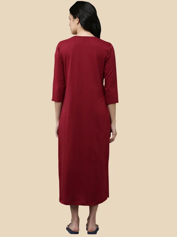 Maroon_Western_Wear_Round_Neck_Nighty_For_Women