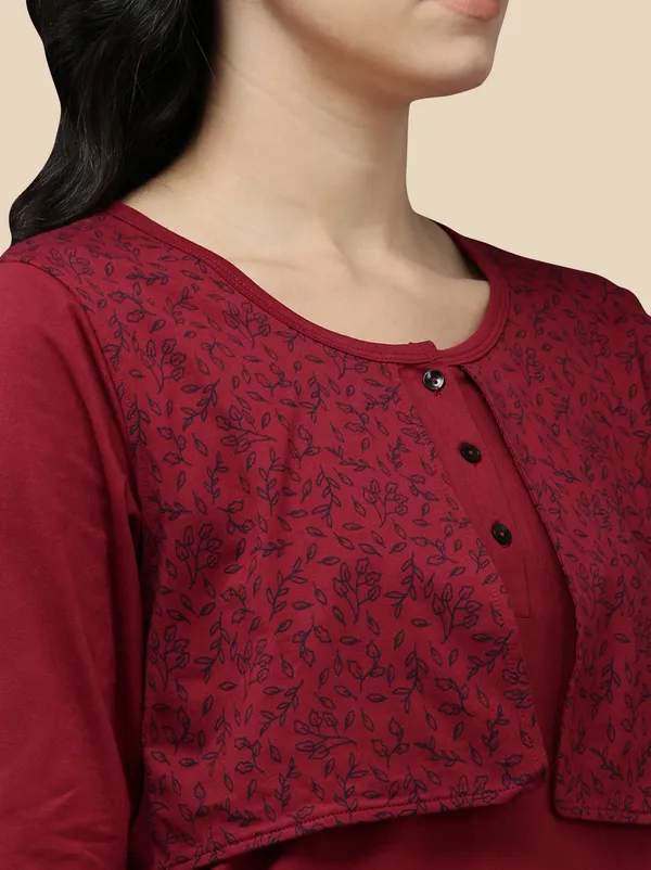 Maroon_Western_Wear_Round_Neck_Nighty_For_Women