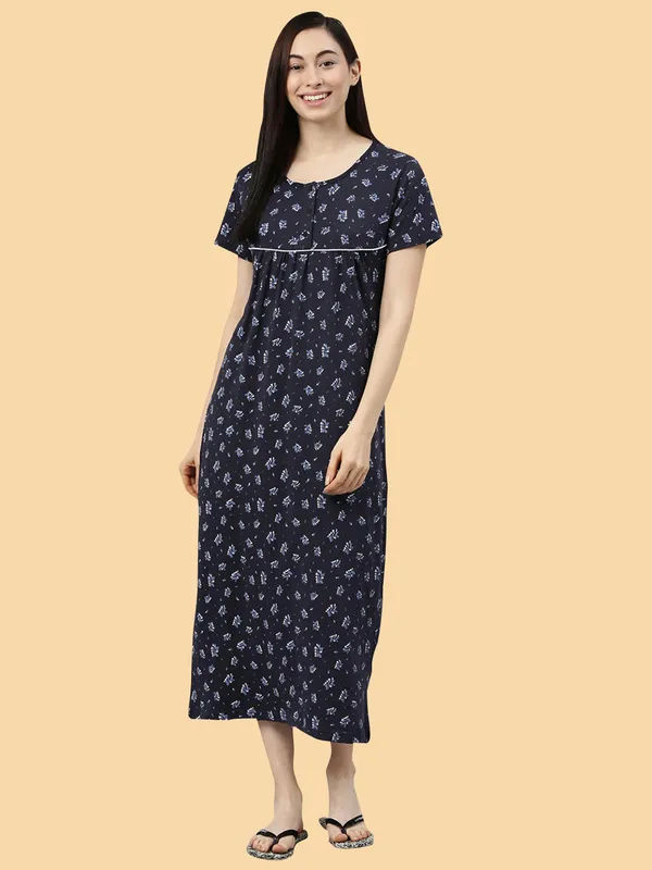 Blue_Pure_Cotton_Nighty_For_Women
