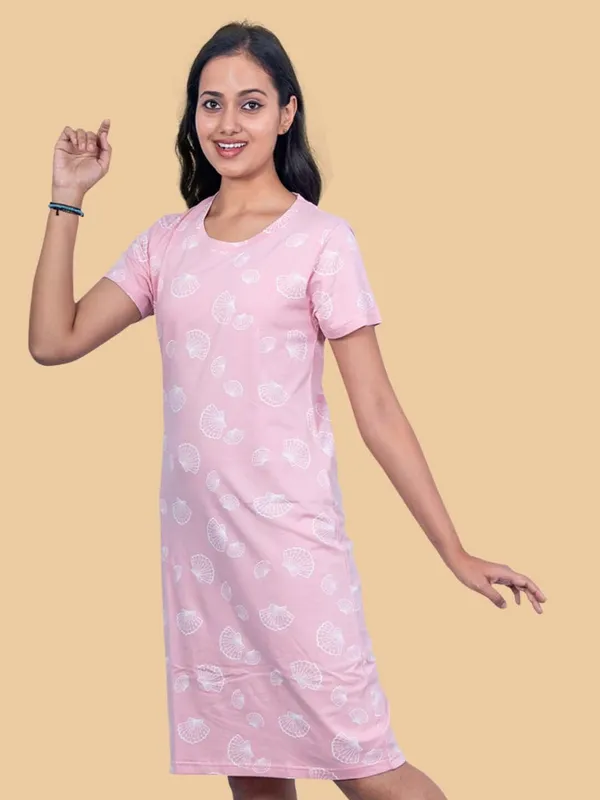 Pink_Western_Wear_Round_Neck_Nightdress_For_Women