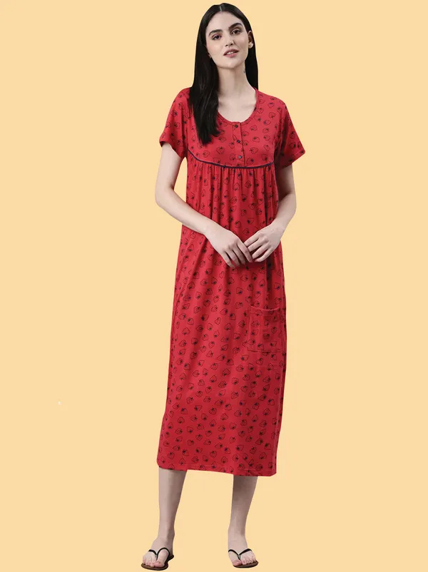 Red_Pure_Cotton_Nighty_For_Women