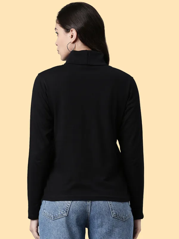 Black_Solid_High_Neck_T-Shirt_For_Women