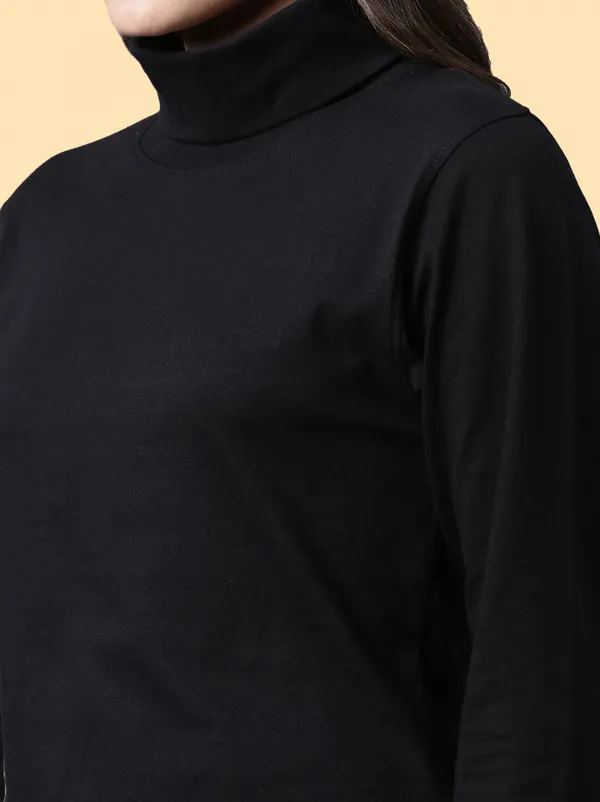 Black_Solid_High_Neck_T-Shirt_For_Women