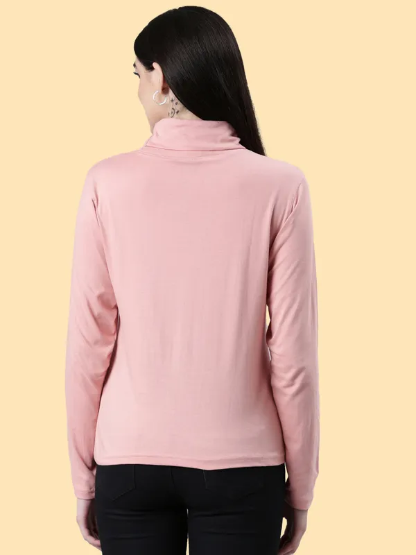 Pink_Solid_High_Neck_T-Shirt_For_Women