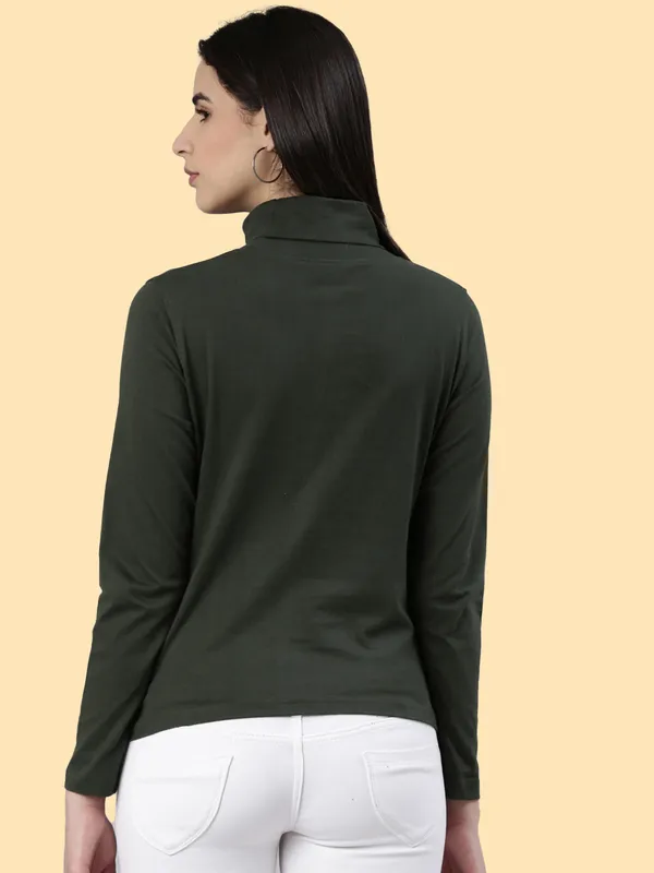 Green_Solid_High_Neck_T-Shirt_For_Women