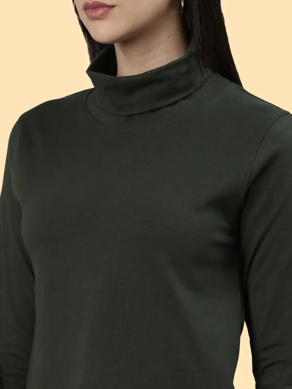 Green_Solid_High_Neck_T-Shirt_For_Women