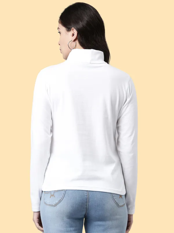 White_Solid_High_Neck_T-Shirt_For_Women