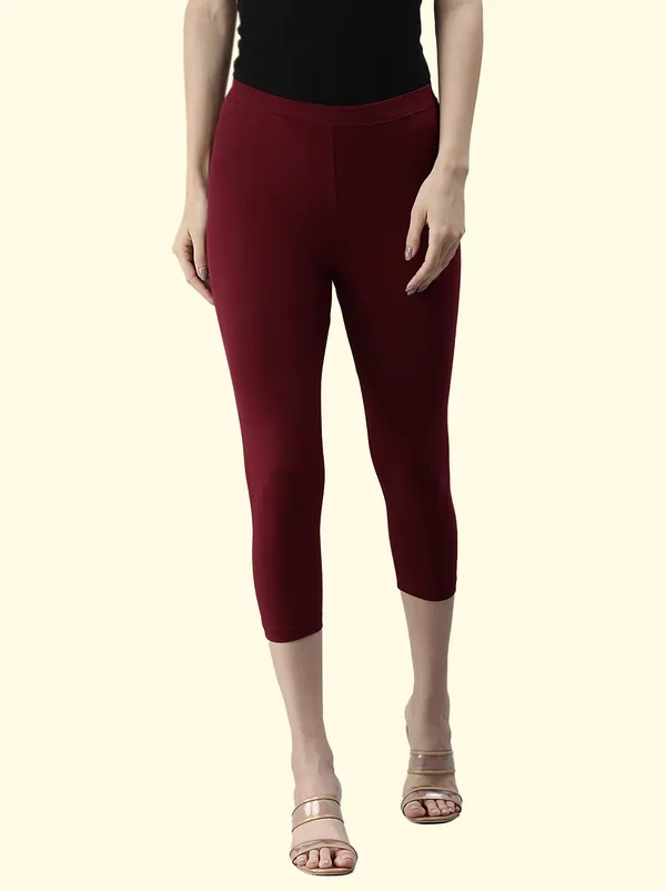 Maroon_3/4Th/Calf_Length_Western_Wear_Legging_For_Women
