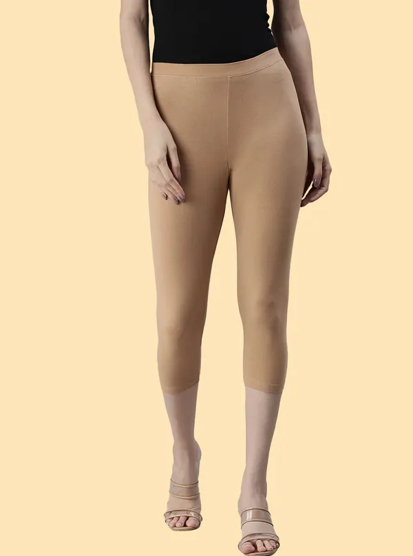 Beige_3/4Th/Calf_Length_Western_Wear_Legging_For_Women