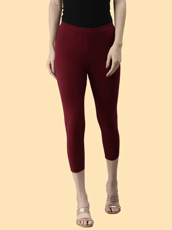 Maroon_3/4Th/Calf_Length_Western_Wear_Legging_For_Women