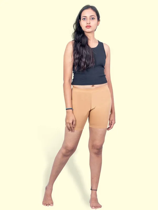 Beige_Solid_Women_Casual_Shorts_For_Women