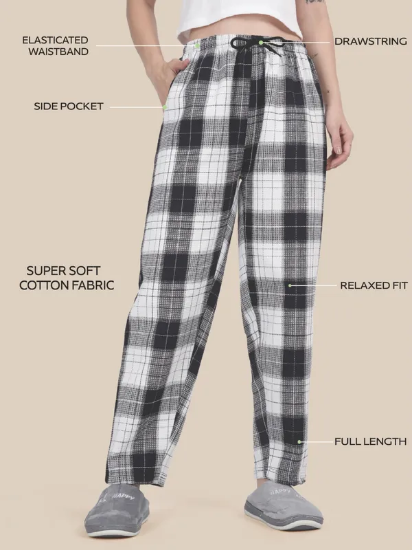 Navy_Kryptic_Women_Lounge_Pant_pure_cotton_Checked_relaxed_fit_with_side_pocket_and_adjustable_waist