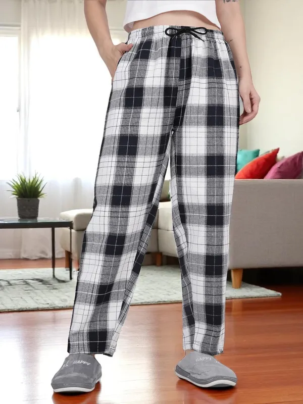 Navy_Kryptic_Women_Lounge_Pant_pure_cotton_Checked_relaxed_fit_with_side_pocket_and_adjustable_waist