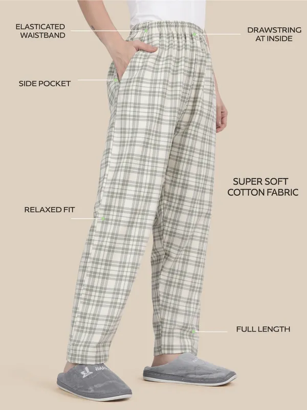 Beige___Kryptic_Women_Lounge_Pant_pure_cotton_Checked_relaxed_fit_with_side_pocket_and_adjustable_waist