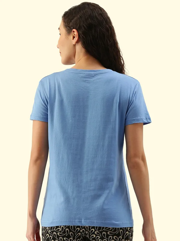 Blue_Printed_Round_Neck_T-Shirt_For_Women