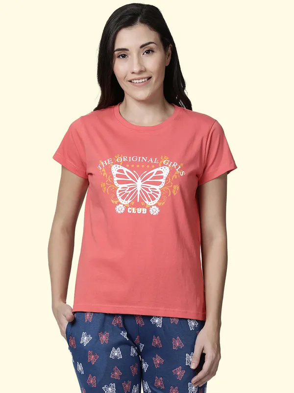 Orange_Printed_Round_Neck_T-Shirt_For_Women