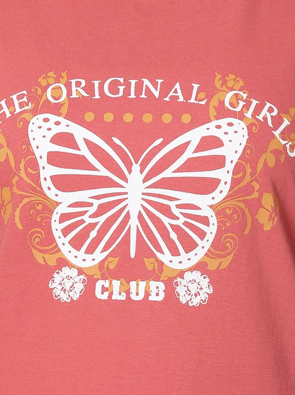 Orange_Printed_Round_Neck_T-Shirt_For_Women