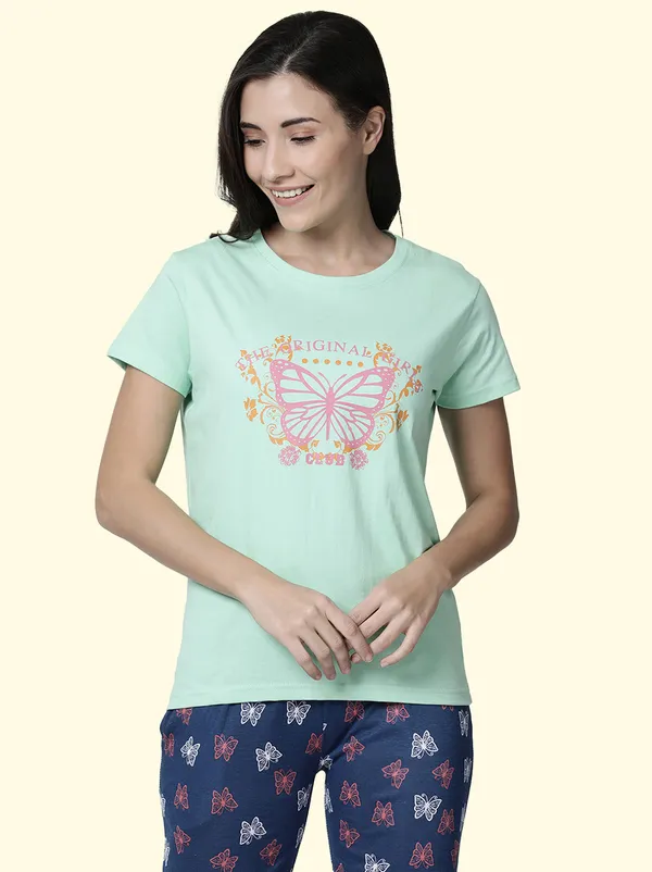 Green_Printed_Round_Neck_T-Shirt_For_Women
